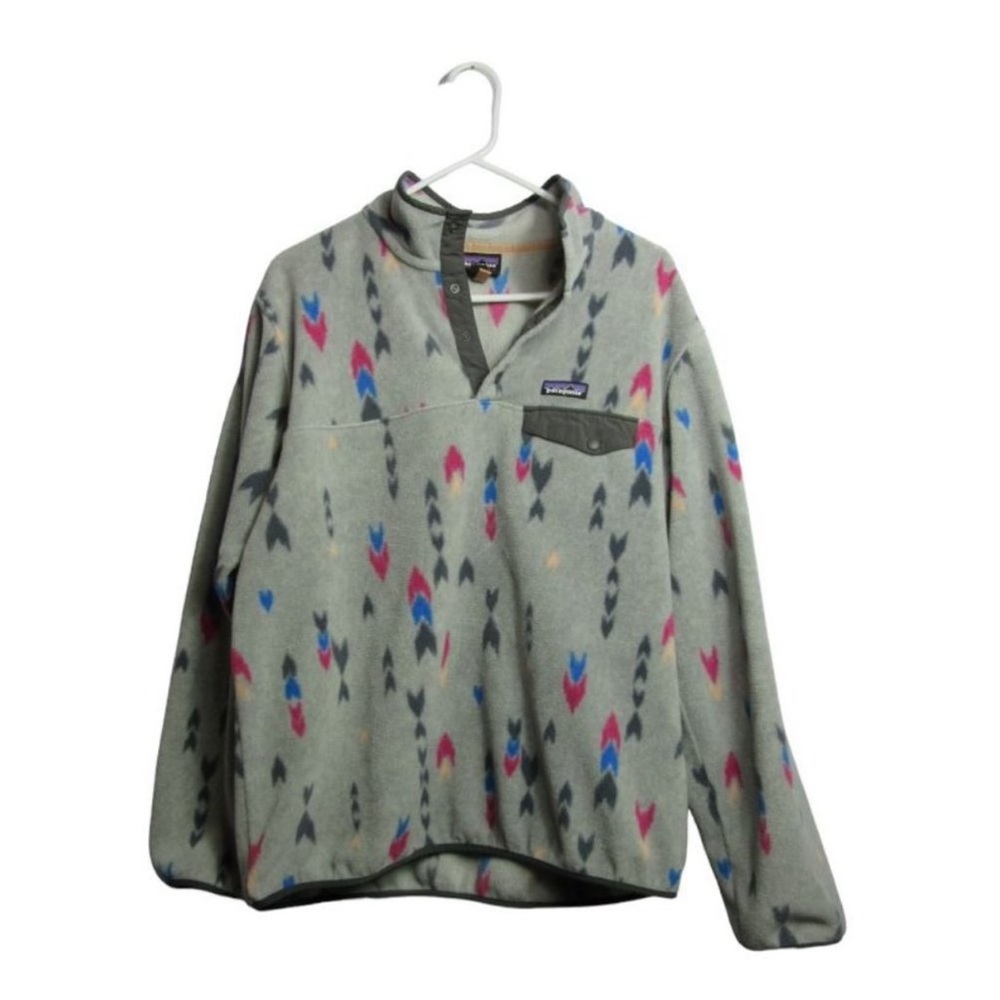 Patagonia Lightweight Synchilla Snap T Fleece Gray Wish Tails Arrows Size XL